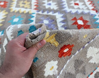 Chobi Kilim 7x10 ft. Kilim Area Rug - Afghan Grey Handmade Kilim Rug - 7x10 Kilim Rug - Rug for Living Room - Dining room Rug - Bohemian Rug