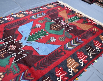 4 x 6 tapis afghan baloutche - tapis afghan en laine fait main 3,6 x 6,5 pieds - tapis vintage oriental turkmène - tapis de salon - tapis de chambre - tapis afghan