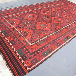 8.0x16.5 ft, COLLECTOR&#39;s Piece kilim Rug, Large Afghan Handmade Vintage faded Rug, Oversize Area Rug, Geometric rug, 8x16 Dining Room Rug