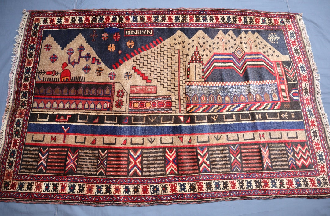 Antique Pictorial Rug 4x6- Antique Lover's Landscape Pattern Wall Décor ...