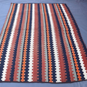 5.0x6.6 ft Vintage Kilim Rug/ Striped Design Afghan Flatweave Kilim Rug/ Turkmen Handmade Wool Rug/ Oriental Rug/ Turkish Floral Kilim Rug