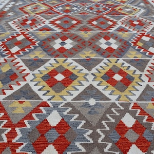 7x10 ft. Afghan Kilim Rug - 6.7x9.11 Afghan Hand knotted Natural Wool Rug - Grey Area Rug - Living Room Rug 7x10 - Bedroom Rug - Tribal Rug