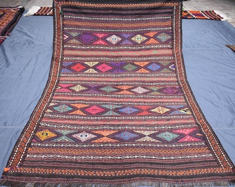 4.3x6.8 フィートのアフガニスタン キリム エリア ラグ - ピンク