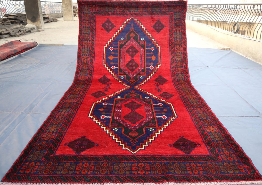 Geometric Antique Rug 4.5x8.6 Ft/ Tribal Baluchi Rug/ Afghan