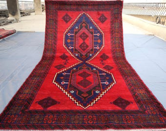 Geometric Antique Rug 4.5x8.6 Ft/ Tribal Baluchi Rug/ Afghan