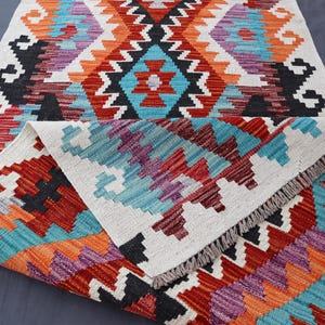 2.10x9.10 Ft Geometric Kilim Runner Rug / Hand woven Natural Veg Dyes Flatweave Multicolor Wool rug/ Bedroom Runner Rug/ Kitchen Runner rug