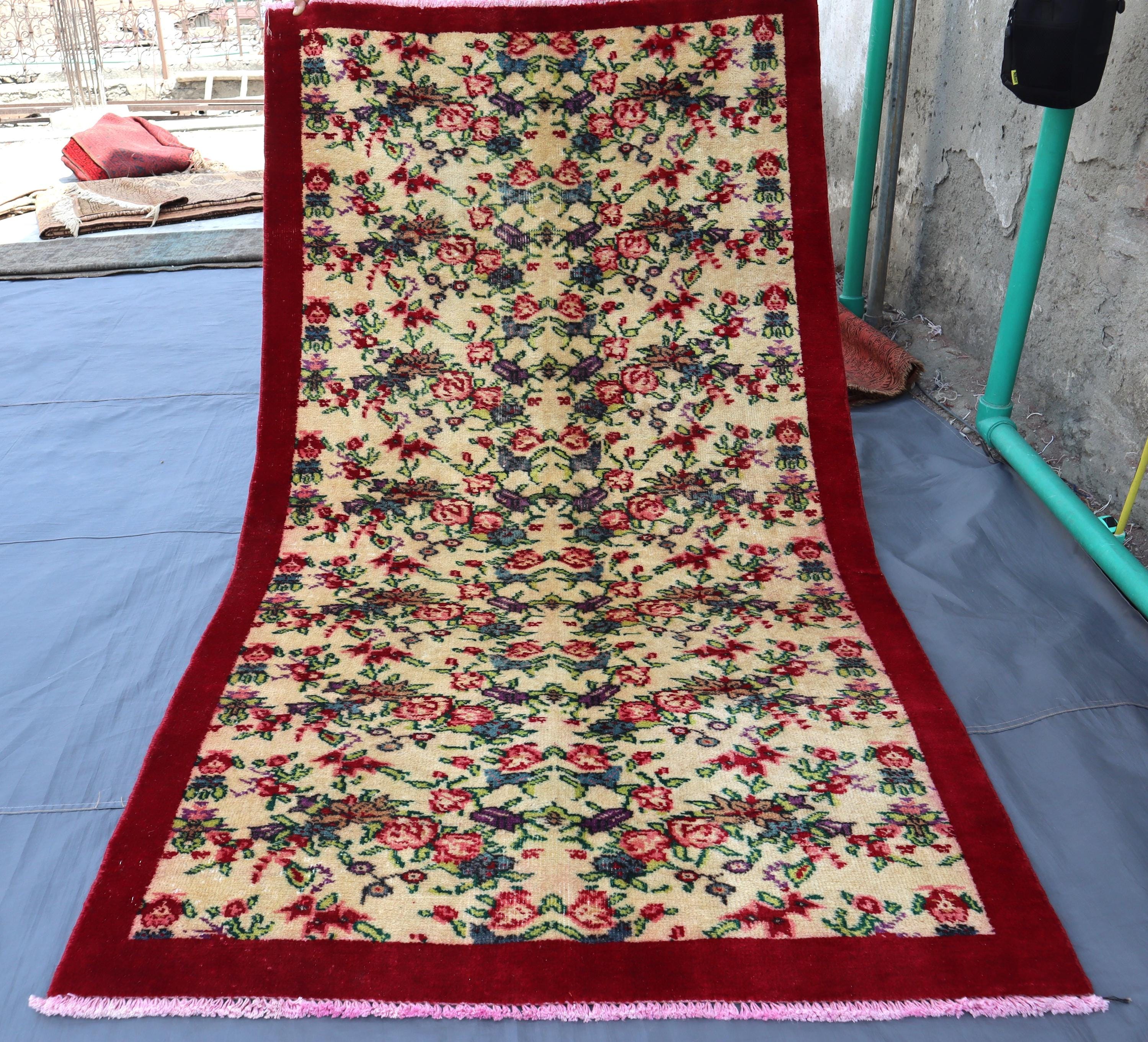4x7 Ft Turkmen Vintage Pattern Rug, Afghan Handmade Wool Area Rug 