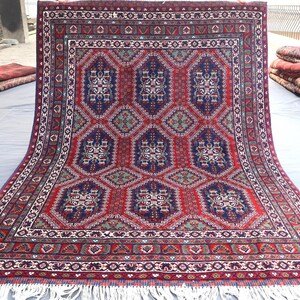 5.0x6.6 Ft Afghan Geometric Design Rug, Wool Area Rug, Handmade Wool Rug, Turkish Medallion Rug, Bohemian Rug, Office Rug, Living Room Rug