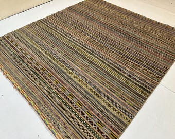 Large Striped Rug 8x10/ Afghan Handmade Wool rug, Multi Color Area Rug, Natural Veg Dye rug, Striped Gabbeh Rug, Rug For Bedroom Living Room