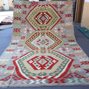 7x10 Ft Turkmen Kilim Area Rug / Afghan Handmade Kilim veg dyes Wool Large Rug / Oriental Bohemian Flat weave Rug / Rug for Living Room 7x10