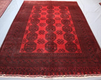 レッドアンティークアフガンラグ 7 x 9 フィート/ヴィンテージトルク