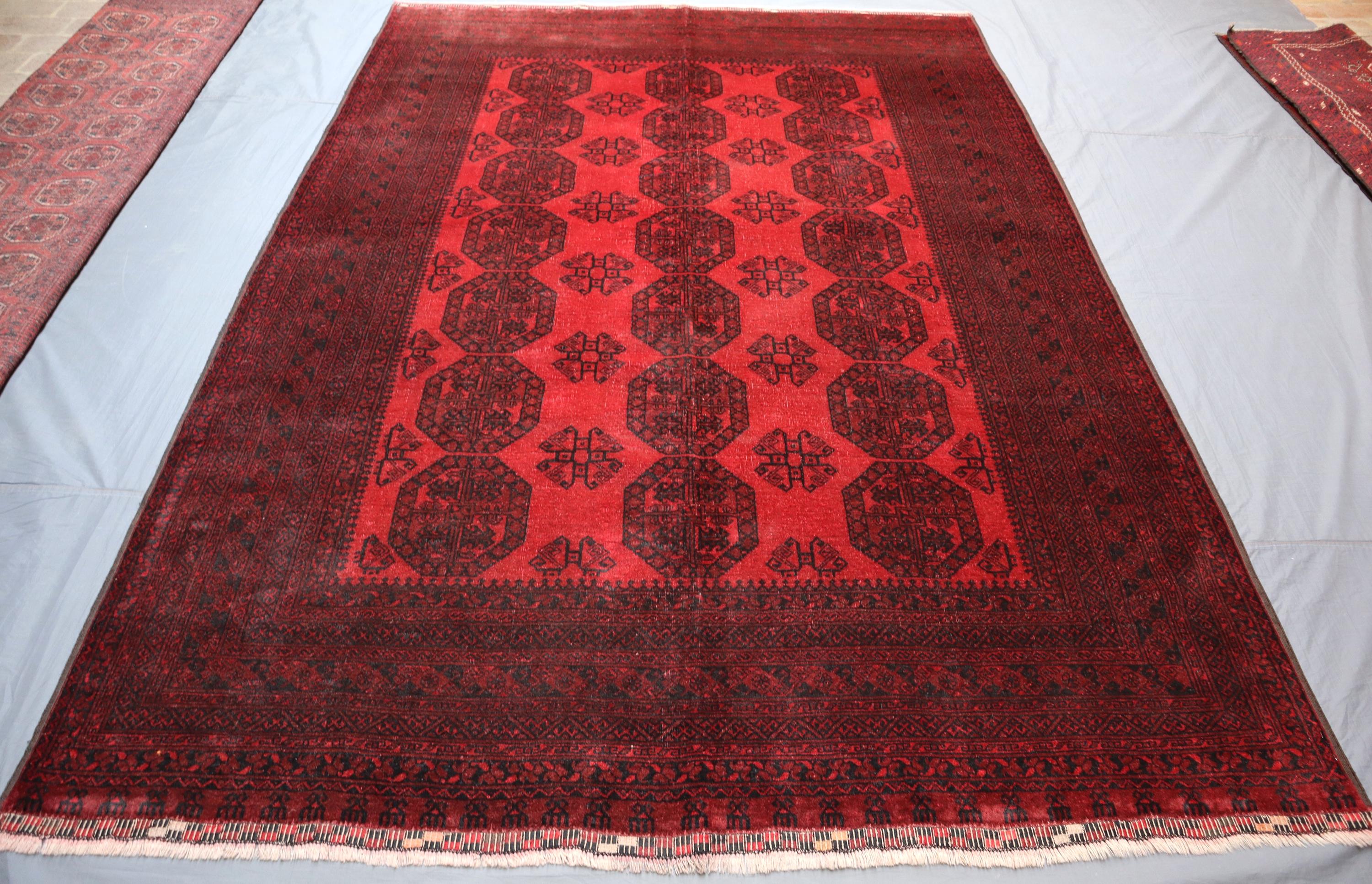 レッドアンティークアフガンラグ 7 x 9 フィート/ヴィンテージトルク