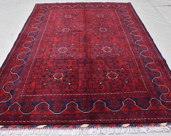 5 x 7フィートのレンガ色のボハララグ：アフガニスタンの手紡ぎ