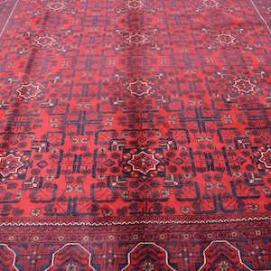 7x10 Ft Red Bukhara Rug/ Afghan Hand Knotted Wool Rug/ Wool Area Rug/ Turkmen Tribal Rug/ Oriental Afghan Rug/ 200x300 cm Bokhara Rug/ Rugs