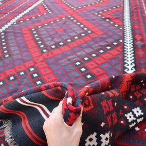 12x14 Ft Large Kilim Rug, Red Vintage Handmade Kilim Wool Geometric Rug, Afghan Flatweave Boho Rug, Dining Table Carpet, Bedroom Rug 12x14