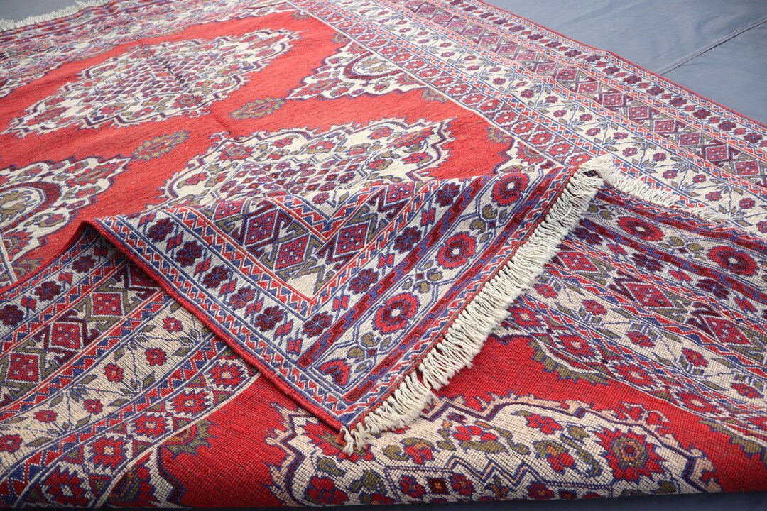 4.8x6.5 フィートのアンティーク トルクメン キリム ラグ