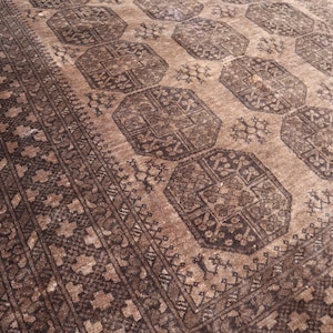 7x9 Ft Antique Terracotta Elephant Foot Design Rug, Large Afghan Bukhara Handmade Wool Rug, Antique Faded Rug, Turkmen Tribal Ersari Rug 7x9