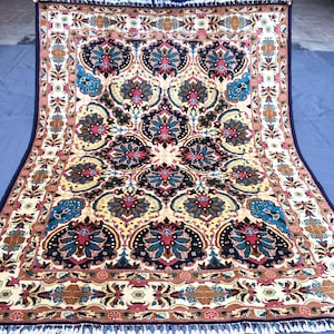 Tappeto turkmeno afgano 5x7 Bellissimo tappeto morbido e fine, tappeto turkmeno annodato a mano, tappeto in lana, tappeto dal design floreale geometrico turco, tappeti per camera da letto