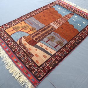 4x7 Ft Vintage Pictorial Area Rug, Afghan Handmade Wool Tribal Baluchi Rug, Antique Oriental Art Rug, Bedroom Rug, Wall Decor Rug, Boho Rug