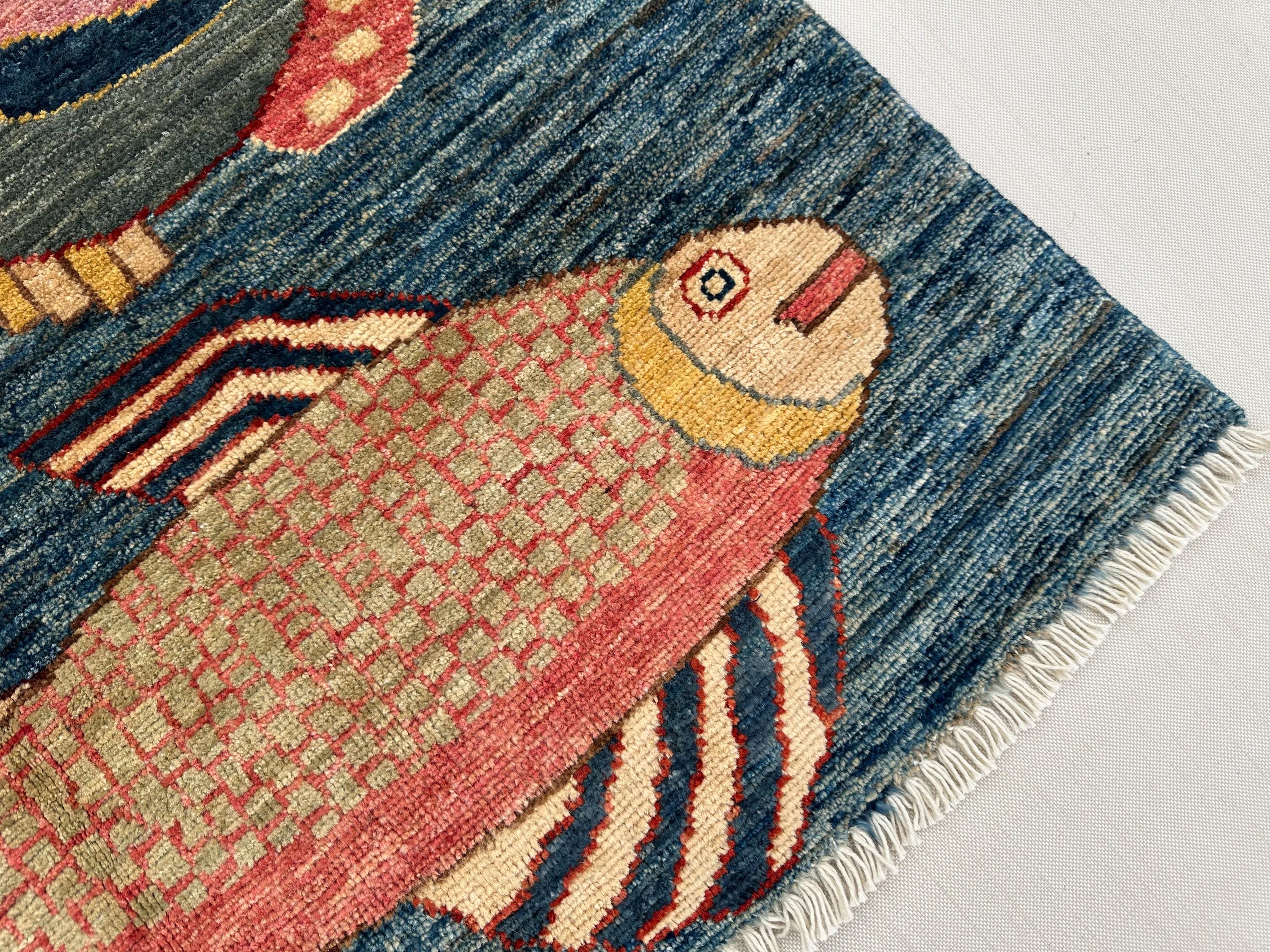 Pictorial Fish Design Rug 3x5 Ft, Afghan Pictorial Rug, Hand Knotted ...
