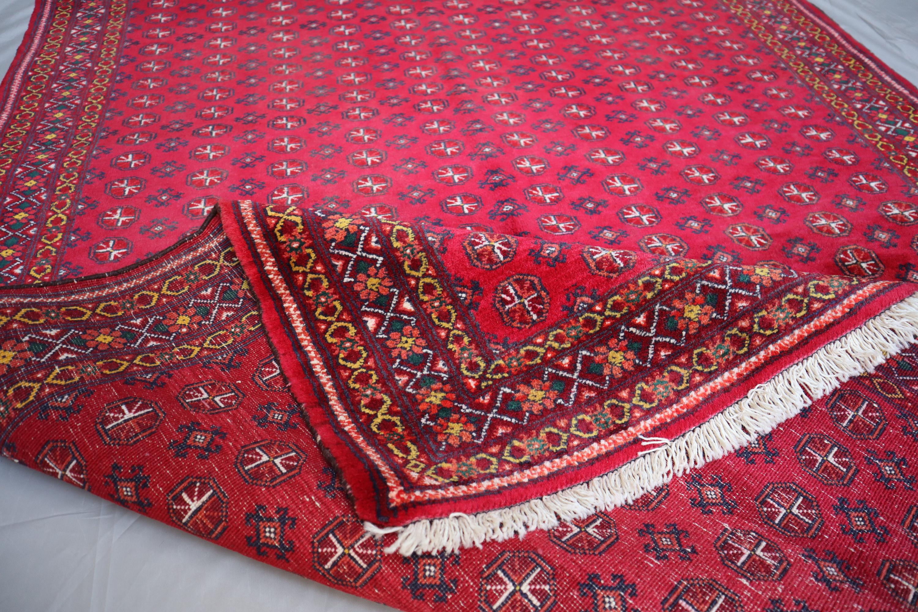 4.2x5.6フィートのヴィンテージアフガンレッドバルーチウールラグ