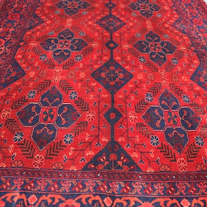 4x5 Ft Red Bokhara Rug/ Afghan Handmade Wool Area Rug/ Oriental Tekke Bukhara Rug/ Bedroom Rug/ Dining Table Rugs/ Oriental Afghan Wool Rug