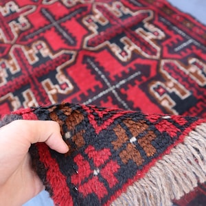 3x6 Afghan Red Area Rug/ Handmade High Pile Wool Rug/ Oriental Turkmen Antique Baluchi rug/ Rug for Bedroom/ Living Room Rug/ Bohemian Rug
