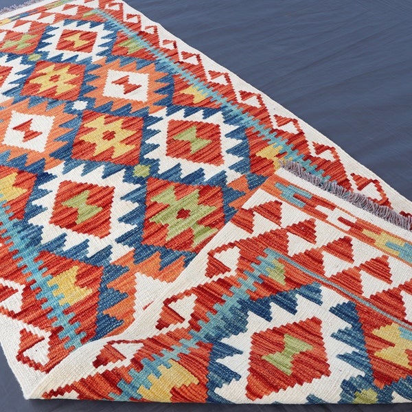 Mini Kilim Runner Rug - 2x6 Ft Afghan Hand Woven Veg dyes Wool Tribal Kitchen Runner rug - Hallway runner Rug - Turkish Rug - Boho Kilim Rug
