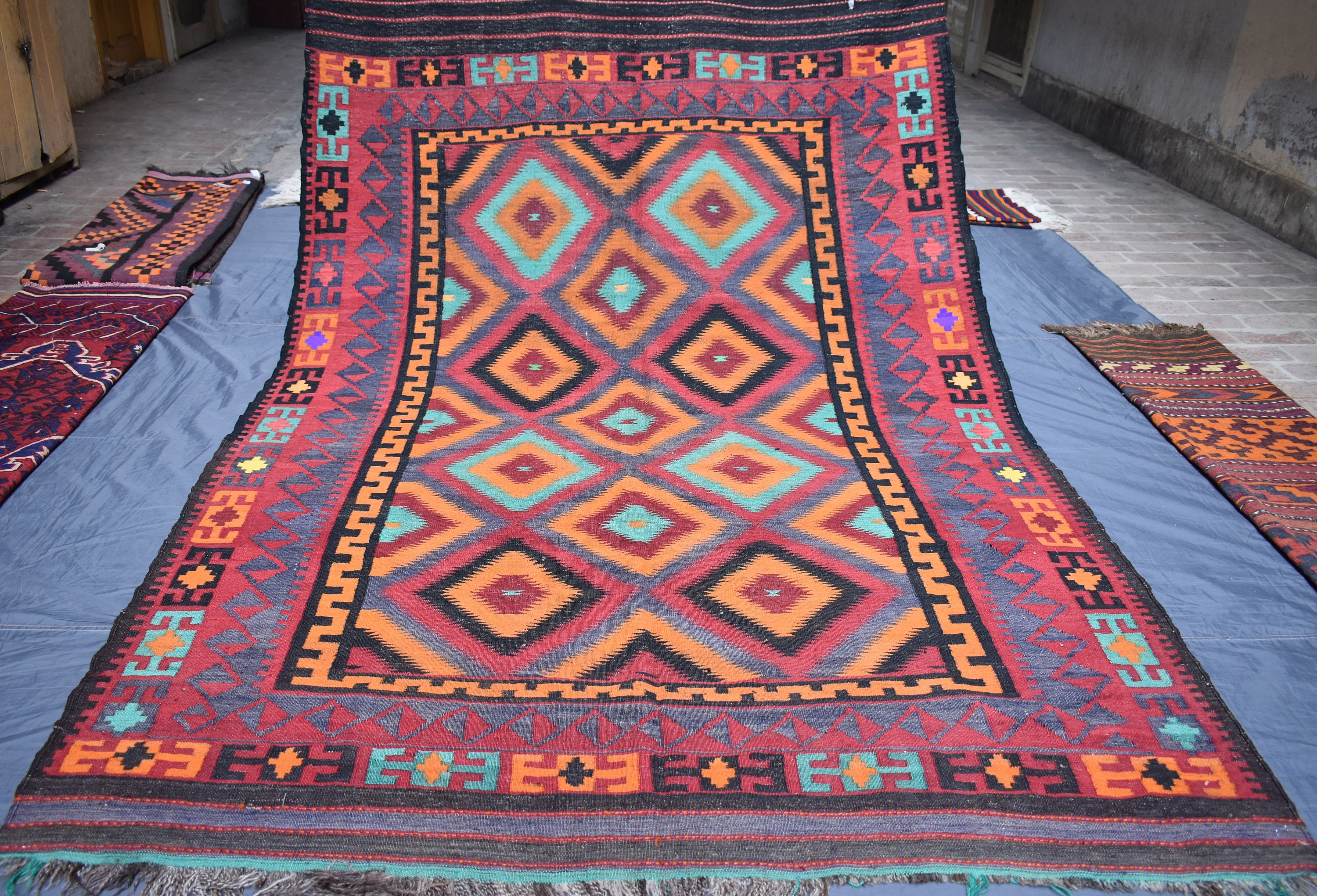 6.8x9.3 フィートのゴージャスなキリム ラグ - トルコ ウール キリム