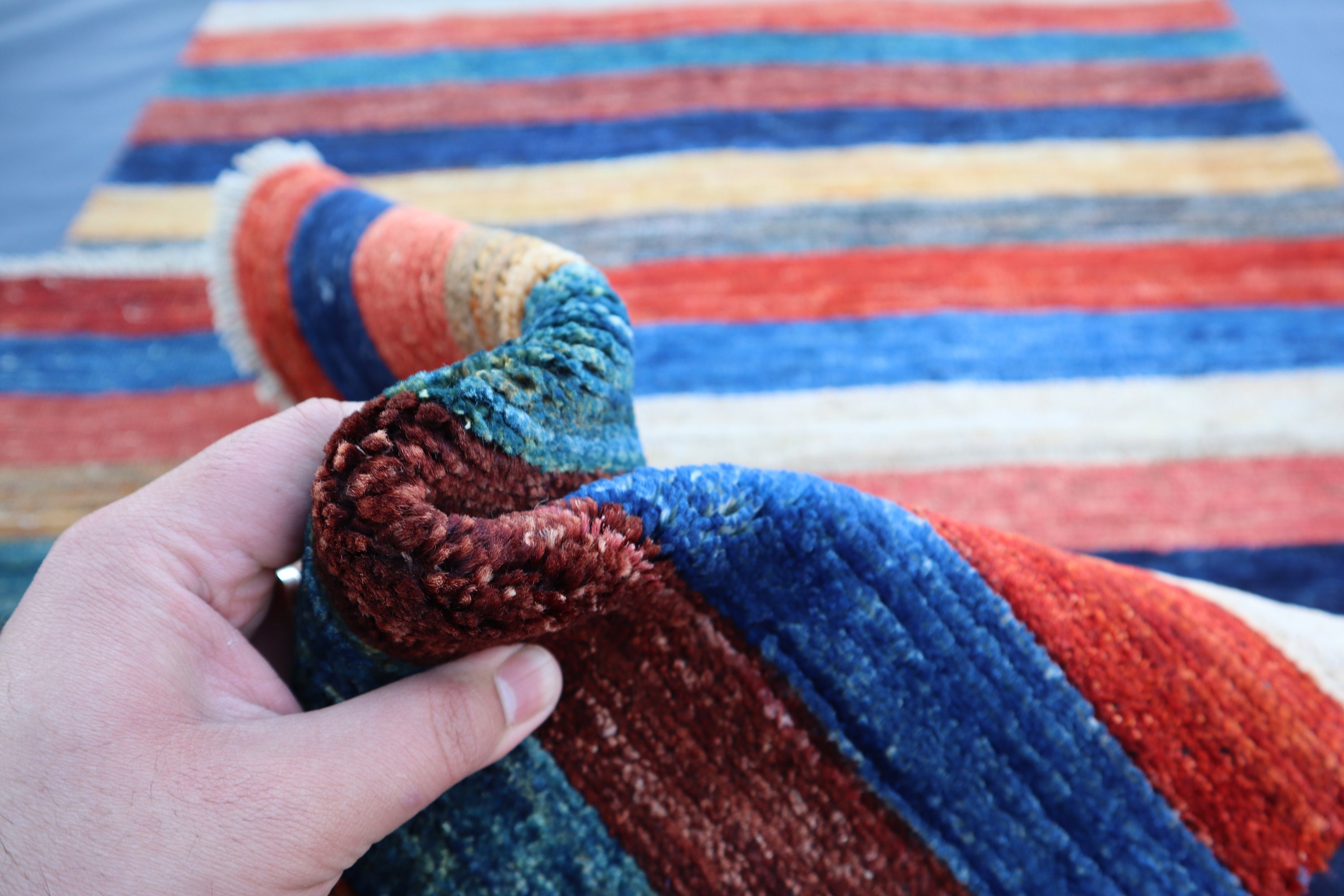 トライバルラグ　ウズベキスタン産　ランナー 3 x 10 フィートのランナー ラグ - アフガニスタン ストライプ