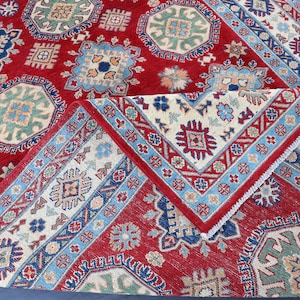6x9 Red Kazak Rug, Afghan Hand knotted Natural Veg dyes wool Area Rug - Rug for living room - Dining table rug - Bedroom Rug - Oriental rug