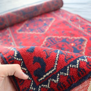 3x10 Ft Runner Red Rug/ Handmade Runner Rug/ Bokhara Kalisai Design Oriental Rug/ Afghan Runner rug/ Turkmen Runner Rug/ Hallway Runner Rug