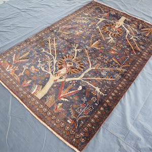 4x6 Ft Navy Blue Tree Of Life Rug, Vintage Turkmen Rug, Afghan Handmade Soft Wool Rug, Geometric Area Rug, Entry Way rug, Living Room Carpet