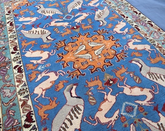 Blue Baluchi Pictorial Rug 3x6 Ft/ Afghan Handmade Wool Area