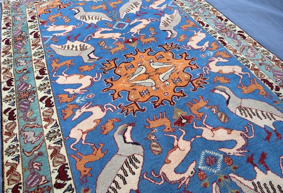 Blue Baluchi Pictorial Rug 3x6 Ft/ Afghan Handmade Wool Area