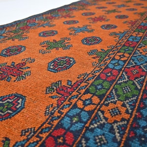 Turkmen Bokhara Runner Rug, Hand Knotted Wool Mori Gul Runner Rug – Traditional Afghan Runner Rug(3x8 Ft) Orange Runner Rug Entryway Runner