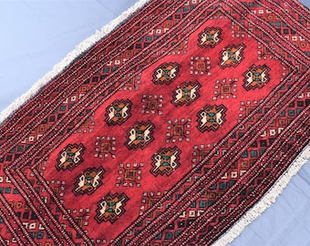 Tapete de parede antigo 3,7 x 2,0 pés - Tapete Jalar tradicional turcomano com nó à mão, tapete tribal turcomano, parede de decoração para casa Boho,