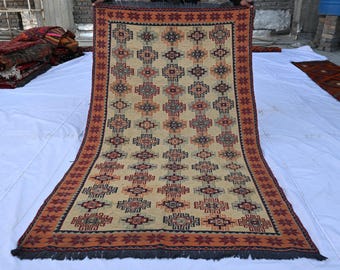 Antique Faded Soumak Kilim Rug, 4x7 Ft Rug, Afghan Vintage Area Rug, Handmade Wool Turkmen Flatweave Rug, Authentic Oriental Rug, Afghan Rug