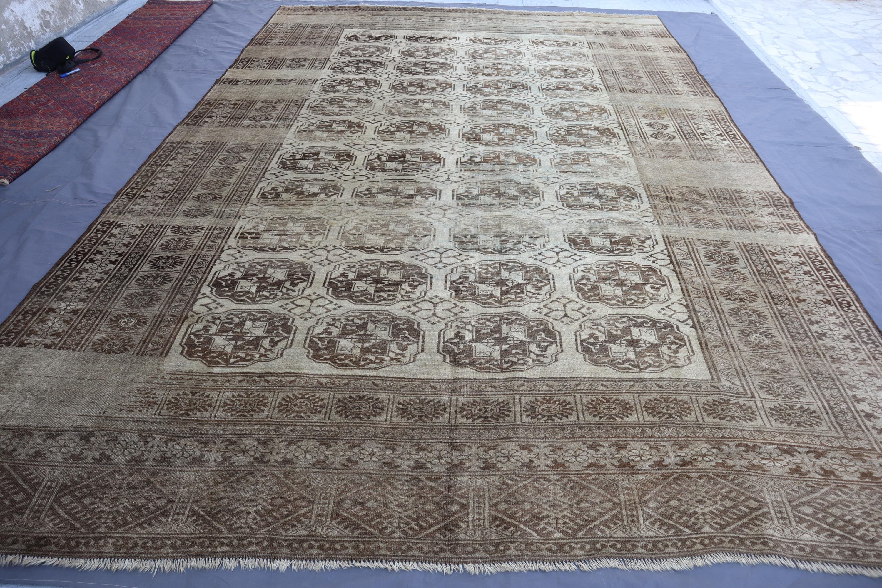 10x14 Ft Turkmen Antique Rug, Terracotta Elephant Foot Rug, Low