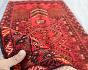 Rood antiek baluchi-gebedskleed, 3 x 4 voet, Afghaans vintage tapijt, handgemaakt wollen tapijt, baluchi-tapijt Afghaans oosters tapijt wandkleed 2,7 x 3,8