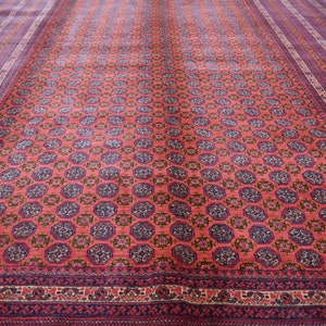 7x10 Ft Large Antique Rug, Afghan Handmade veg dye wool Rug, Turkmen Vintage Bukhara Area Rug, Oriental Tribal Red Carpet, Living Room Rug