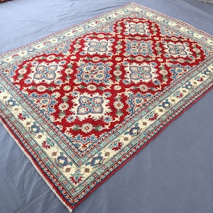 Red Afghan Area Rug 5x7 Ft - Afghan Red Rug - Handmade Wool Rug - Tribal Afghan Area Rug - Kazak Design Rug - Floral Rug - Living Room Rug