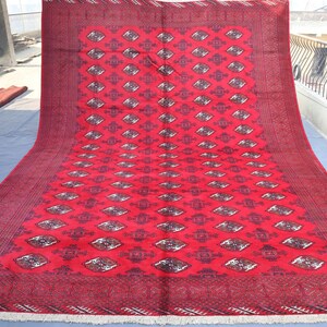Turkmen Mori Gul Design Rug, 10x13 Ft Large Area Rug, Afghan Handmade Soft Pile Wool rug, Oriental Bukhara Rug, Living Room Rug, Bedroom Rug