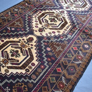4x7 Afghan Vintage Rug - Handmade Wool Area Rug - Oriental Rug - Tribal Baluchi Rug - Bedroom Rug - Entryway Rug - Custom Rug - Balochi Rug