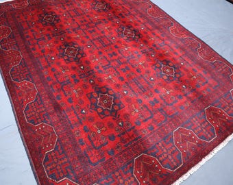 5 x 7フィートのレンガ色のボハララグ：アフガニスタンの手紡ぎ