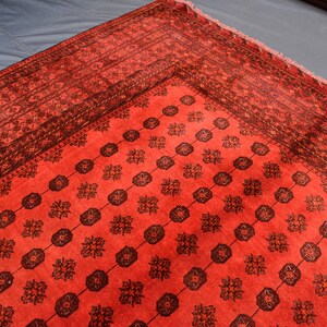 Bokhara Vintage Rug, 7x10 Rug, Vintage Afghan Rug, Hand Knotted Wool Rug, Turkmen Low Pile Pattern Rug, Oriental Area Rug, Living Room Rugs