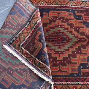 Antique Afghan Rug, 4.10x2.10 Ft, Turkmen Handmade Wool Rug, Tribal Baluchi Rug, Bukhara Oriental Rug, Living Room Rug, 3x5 Vintage Area Rug