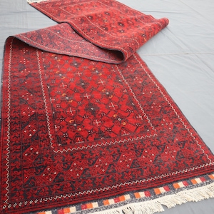 3x10 Ft Red Runner Vintage Rug- Afghan Bashiri Rug- Handmade Wool Rug- Turkmen Nomadic Tribal Rug- Oriental Rug- Kitchen- Hallway Runner Rug