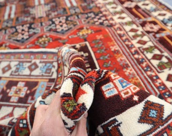 Turkmeens vintage nokartapijt van 4 x 6 voet, Afghaans handgemaakt zachtpolig wollen tapijt, vintage oosters tapijt, tribale vloerkleed, Turkmeens bukharatapijt slaapkamertapijt