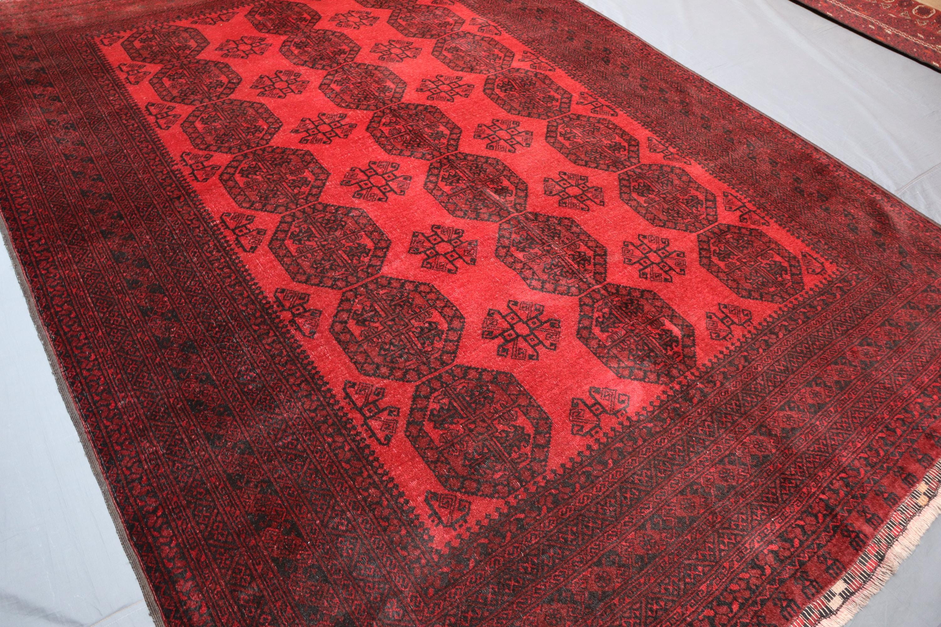 レッドアンティークアフガンラグ 7 x 9 フィート/ヴィンテージトルク